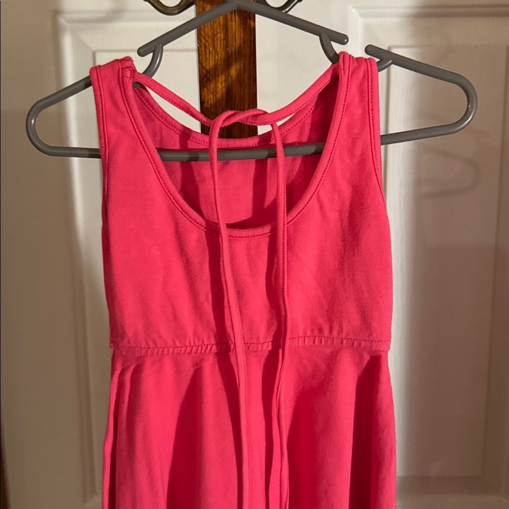 OMI JO 24M Maxi Hot Pink Dress w Tie & White Ruffle Lace Trim with Eyelets girls - Picture 2 of 6